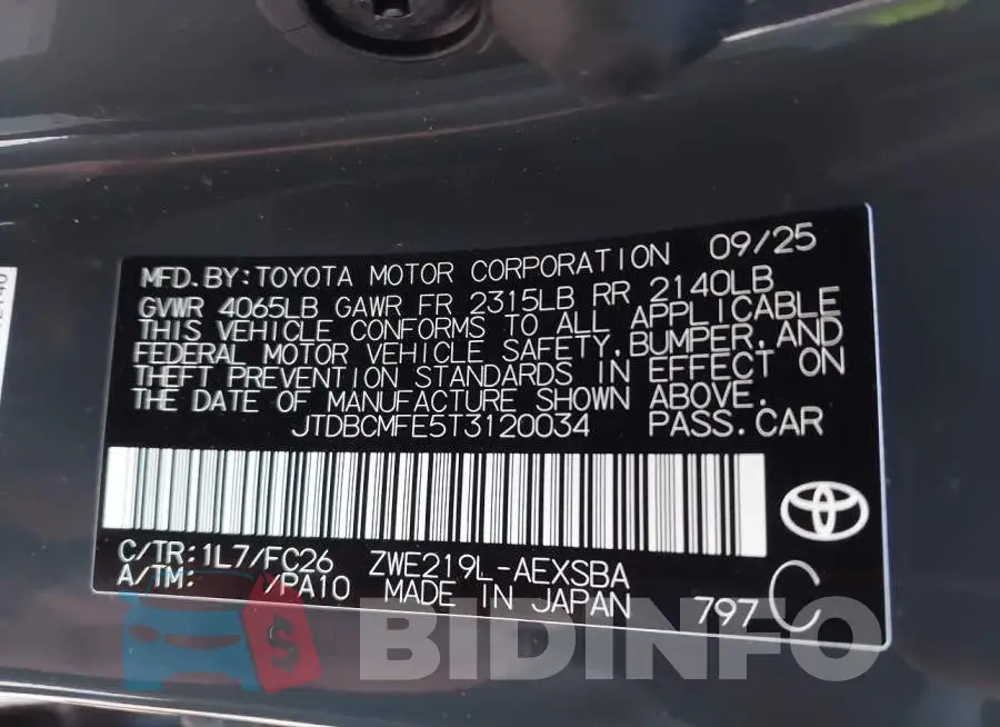JTDBCMFE5T3120034 Photo# 9