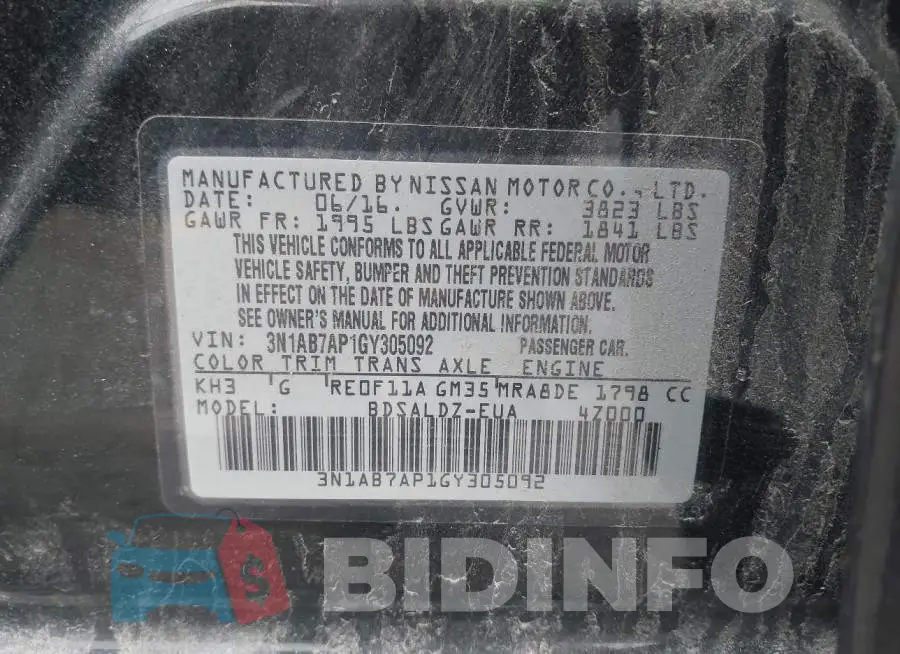 3N1AB7AP1GY305092 Photo# 9