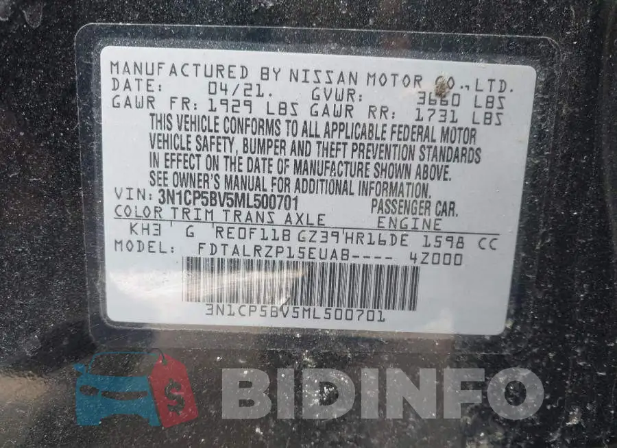 3N1CP5BV5ML500701 Photo# 9