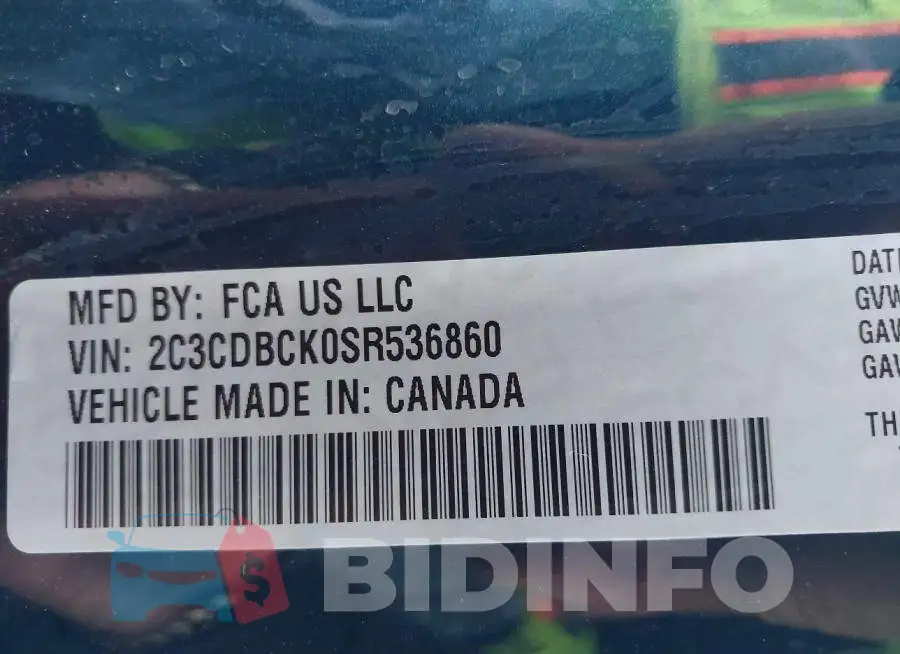 2C3CDBCK0SR536860 Photo# 9