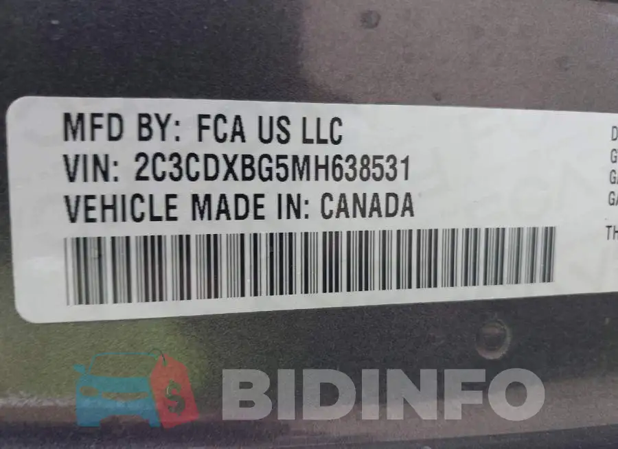 2C3CDXBG5MH638531 Photo# 9