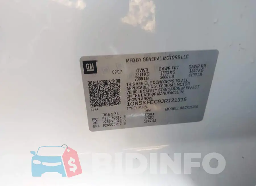 1GNSKFEC9JR121316 Photo# 9
