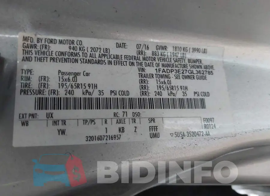 1FADP3E27GL362785 Photo# 9