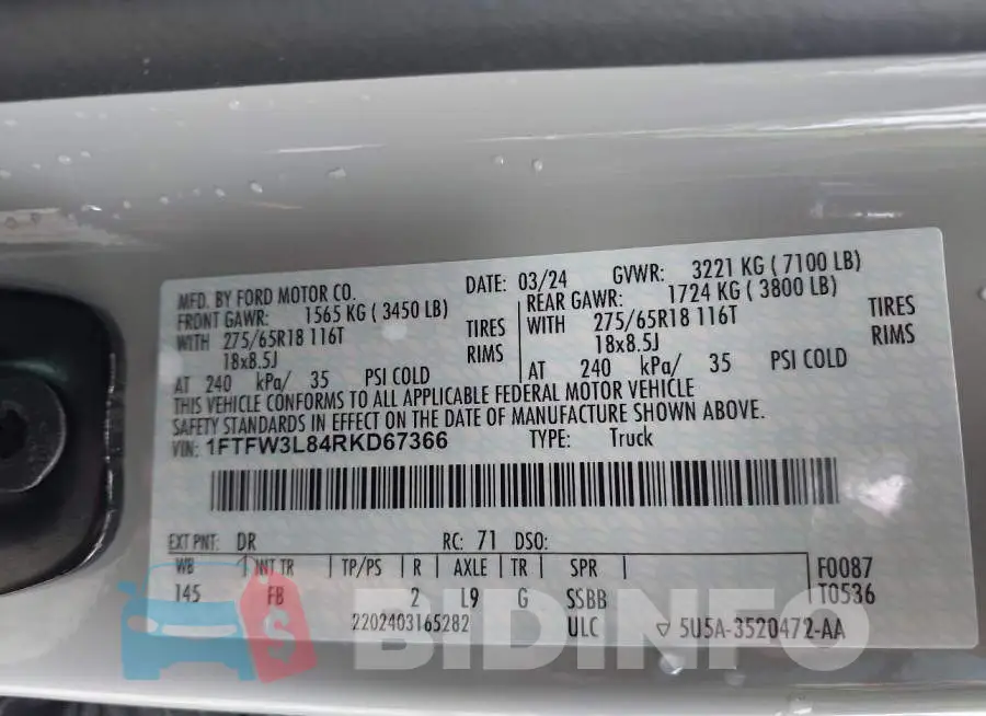 1FTFW3L84RKD67366 Photo# 9