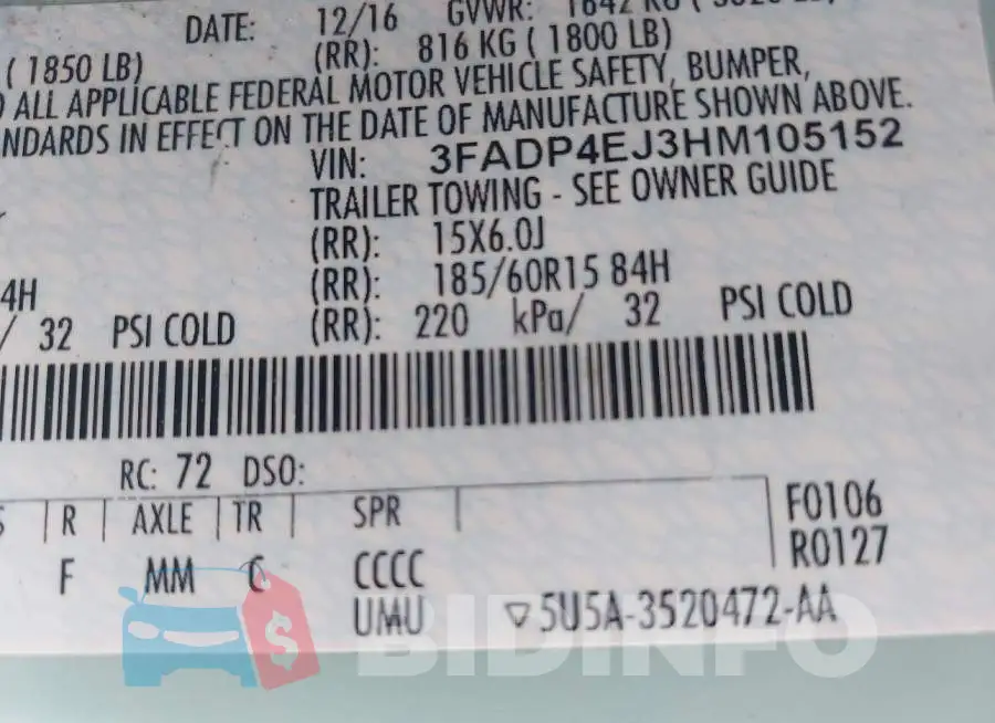 3FADP4EJ3HM105152 Photo# 9