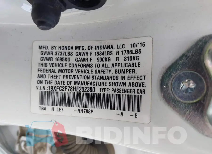 19XFC2F78HE202380 Photo# 9