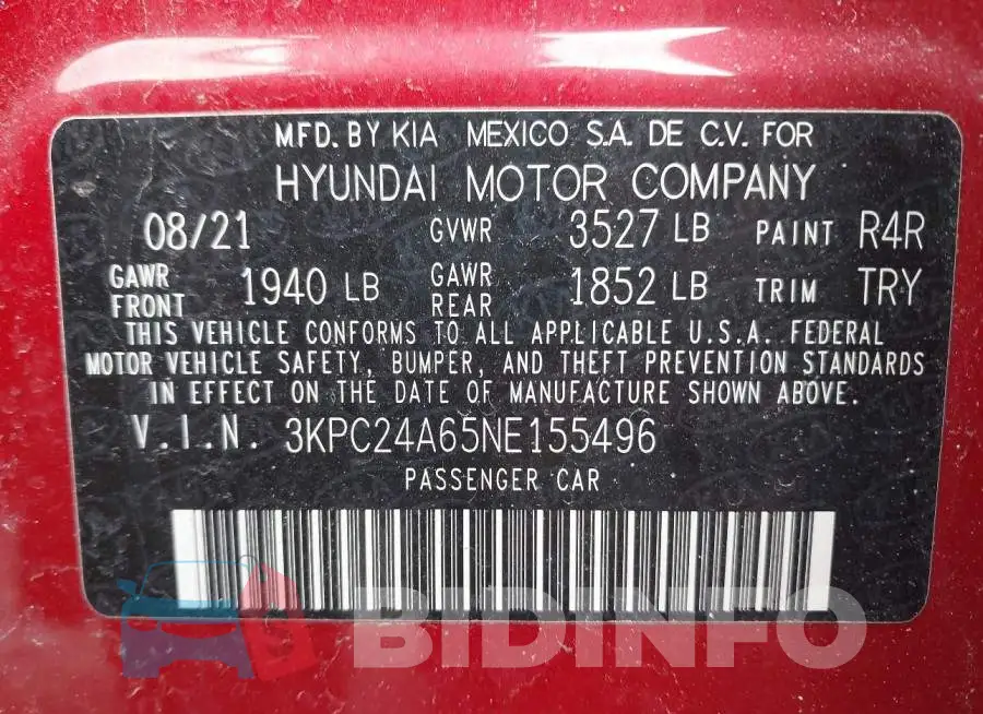 3KPC24A65NE155496 Photo# 9