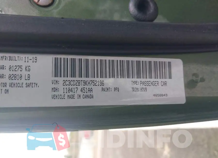 2C3CDZBT9KH752196 Photo# 9
