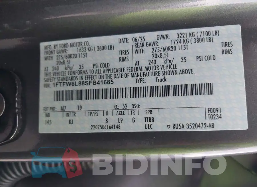 1FTFW6L88SFB41685 Photo# 9