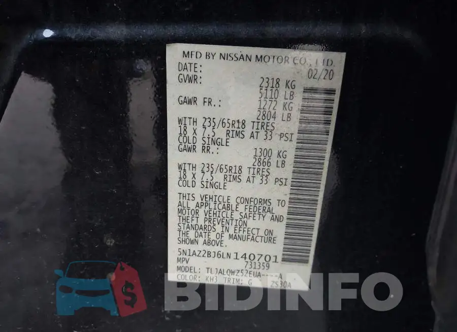 5N1AZ2BJ6LN140701 Photo# 9