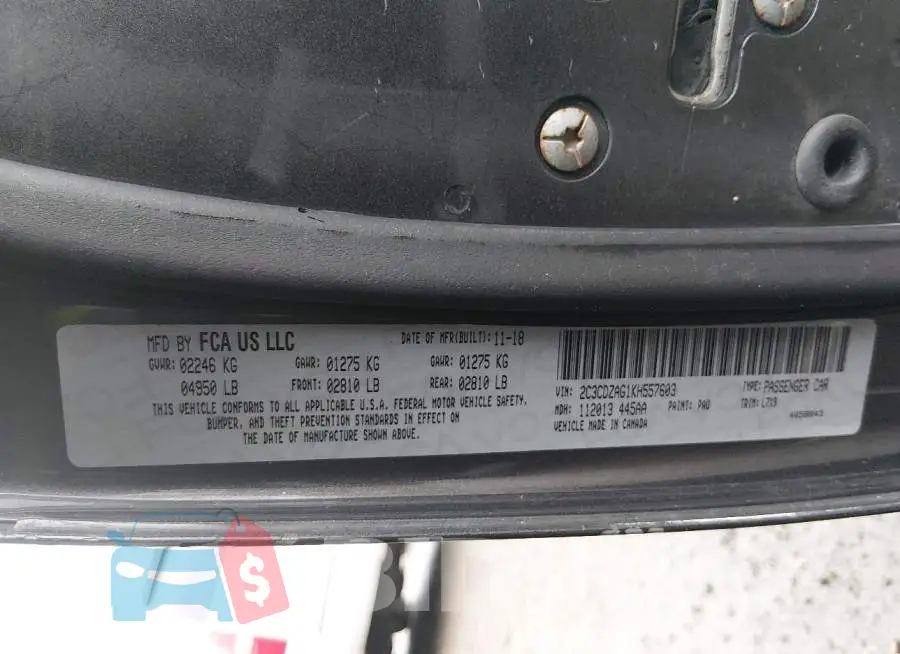 2C3CDZAG1KH557603 Photo# 9