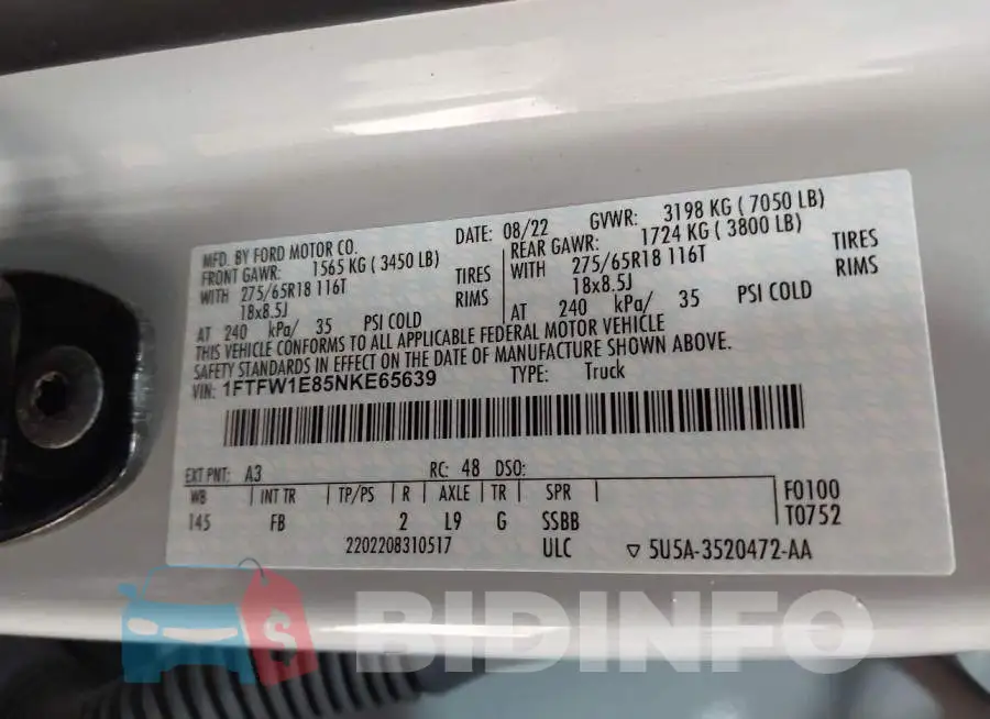 1FTFW1E85NKE65639 Photo# 9