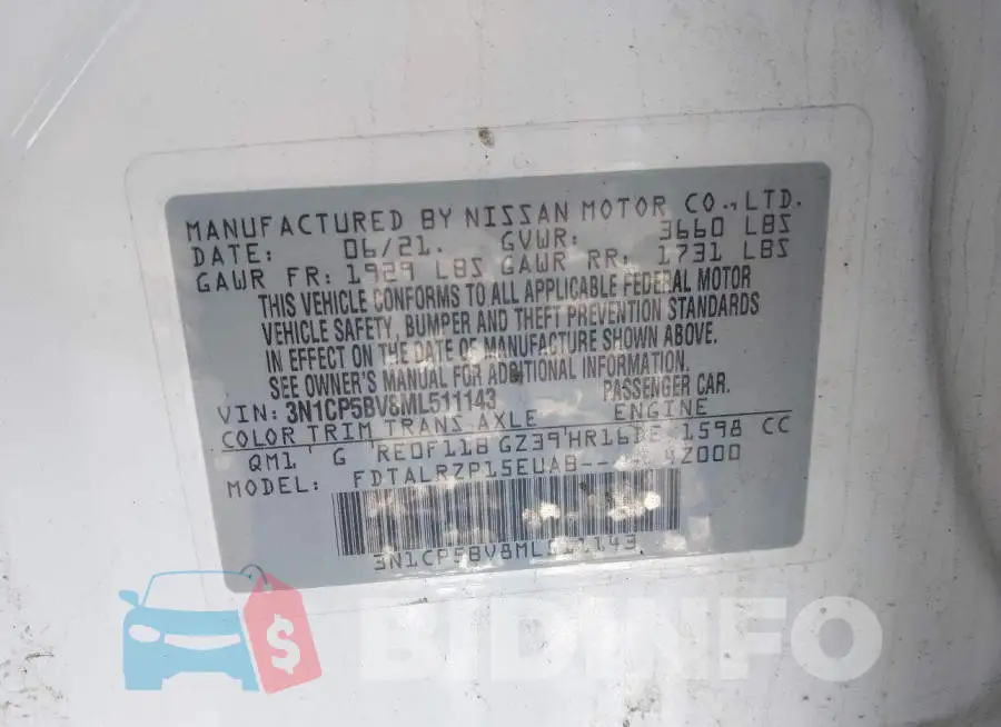 3N1CP5BV8ML511143 Photo# 9