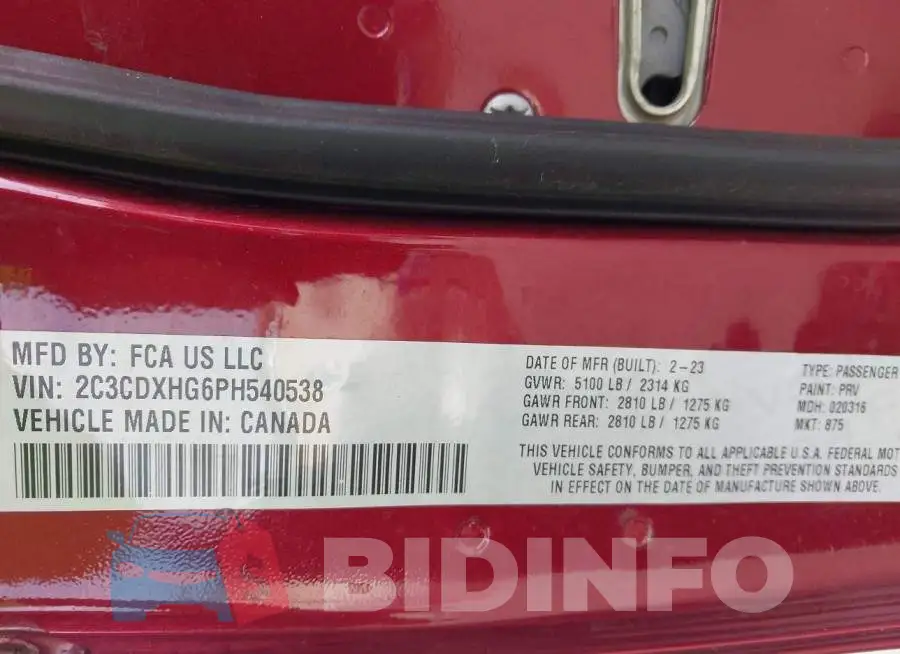 2C3CDXHG6PH540538 Photo# 9