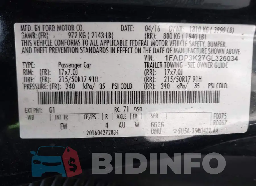 1FADP3K27GL326034 Photo# 9