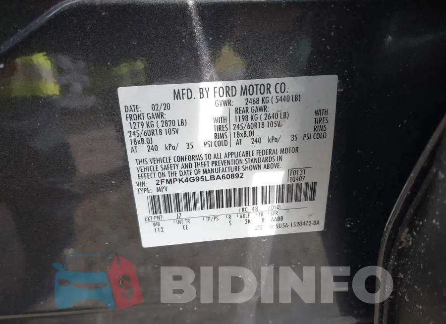 2FMPK4G95LBA60892 Photo# 9