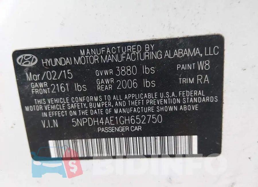 5NPDH4AE1GH652750 Photo# 9