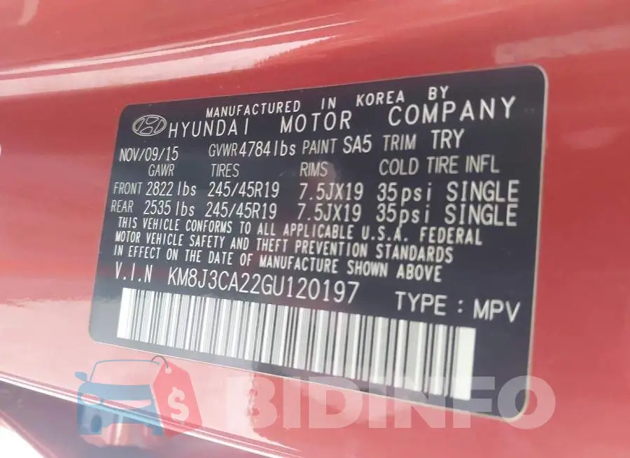 KM8J3CA22GU120197 Photo# 9
