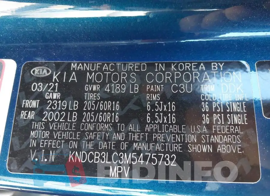 KNDCB3LC3M5475732 Photo# 9