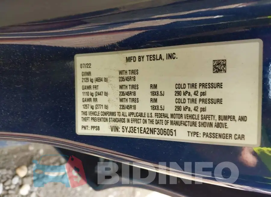 5YJ3E1EA2NF306051 Photo# 9