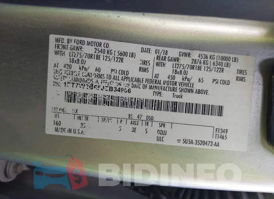 1FT7W2B65JEB34906 Photo# 9