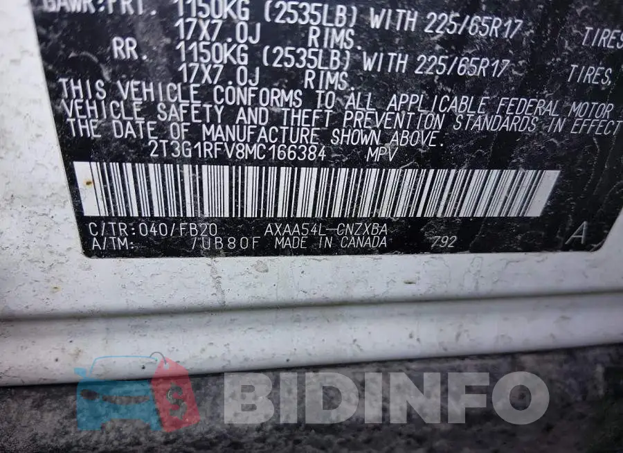 2T3G1RFV8MC166384 Photo# 9
