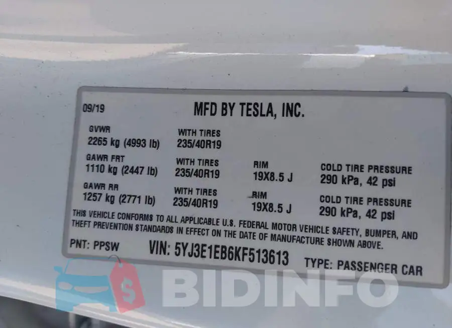 5YJ3E1EB6KF513613 Photo# 9