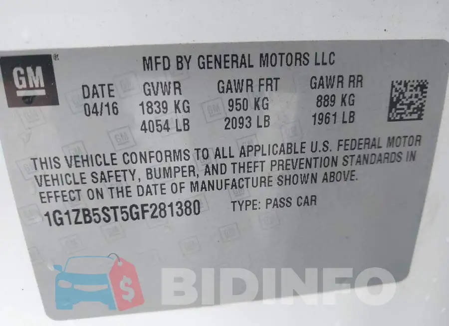 1G1ZB5ST5GF281380 Photo# 9