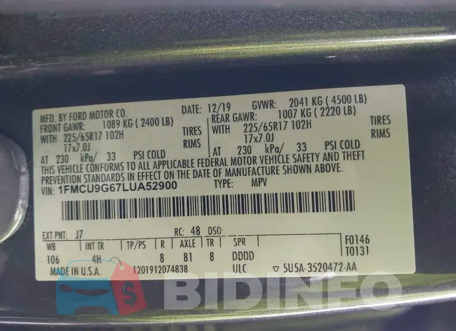1FMCU9G67LUA52900 Photo# 9