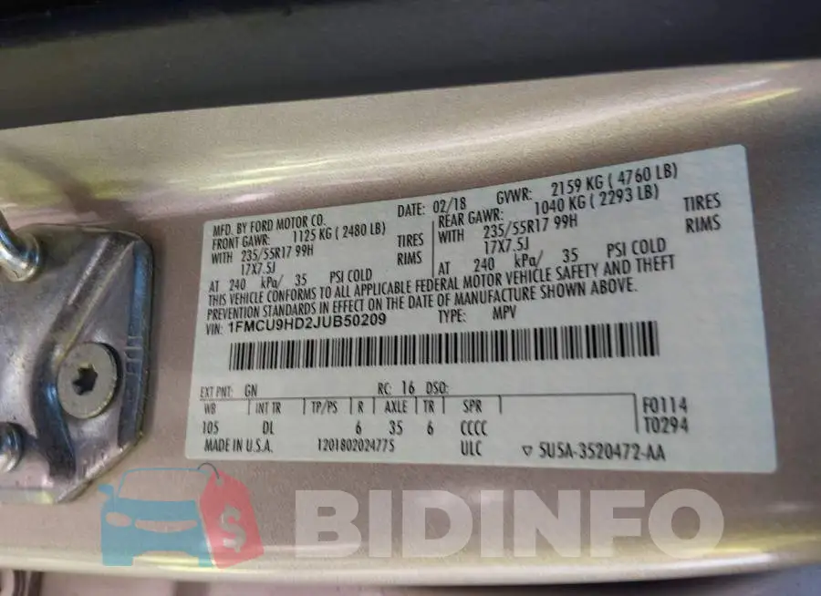 1FMCU9HD2JUB50209 Photo# 9