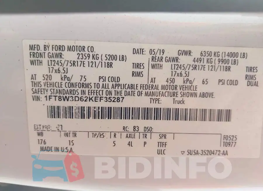 1FT8W3D62KEF35287 Photo# 8