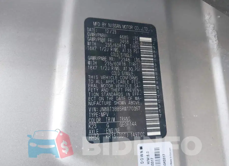 JN8BT3BB5RW170367 Photo# 9