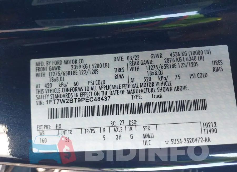 1FT7W2BT9PEC48437 Photo# 9