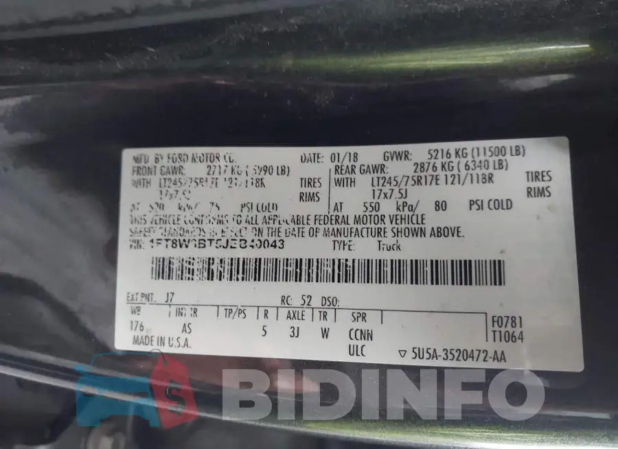 1FT8W3BT5JEB40043 Photo# 8