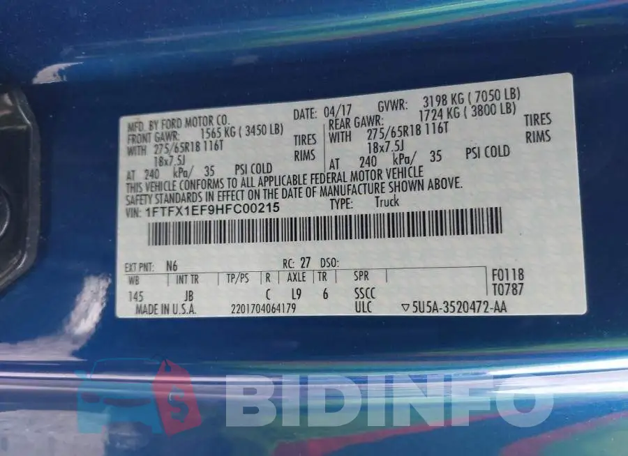 1FTFX1EF9HFC00215 Photo# 9