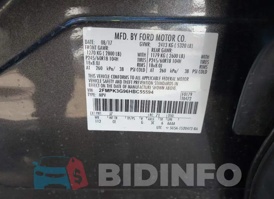 2FMPK3G96HBC55594 Photo# 9