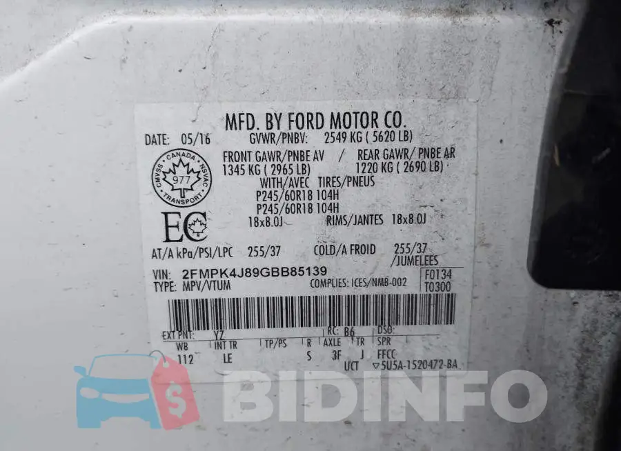 2FMPK4J89GBB85139 Photo# 9