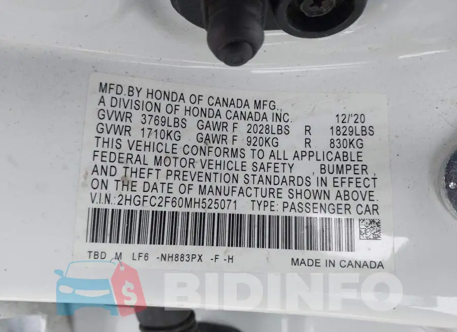 2HGFC2F60MH525071 Photo# 9