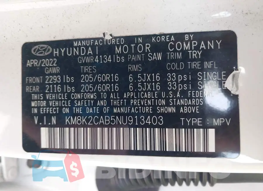 KM8K2CAB5NU913403 Photo# 9