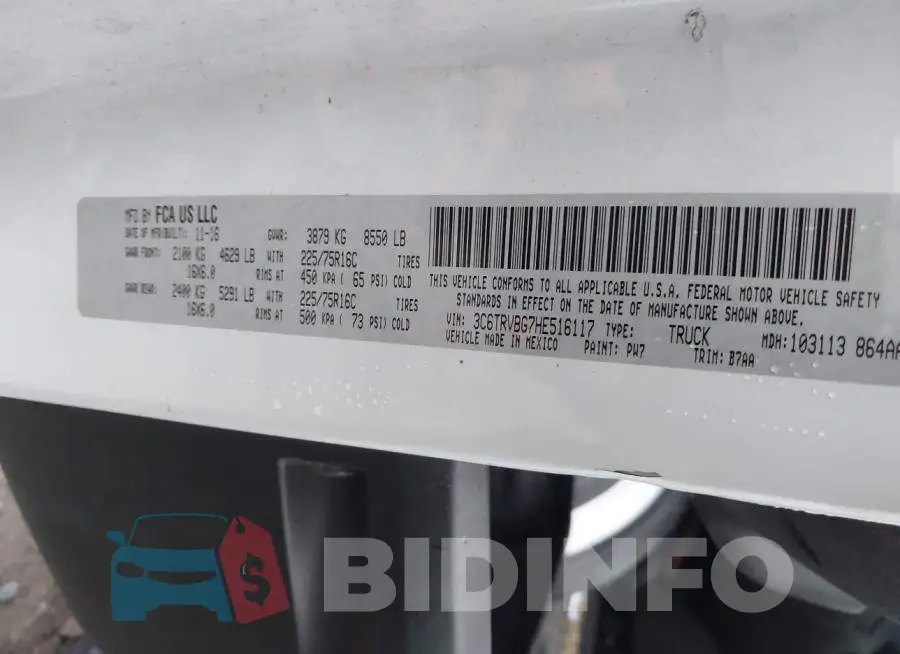 3C6TRVBG7HE516117 Photo# 9