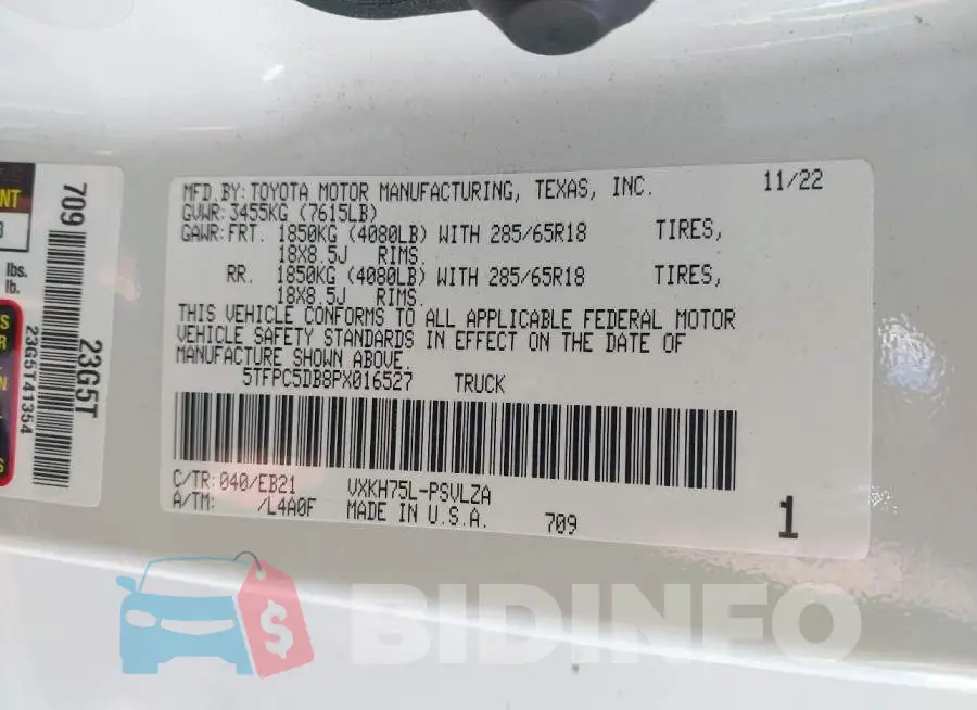 5TFPC5DB8PX016527 Photo# 9
