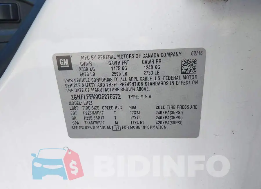 2GNFLFEK9G6276572 Photo# 9