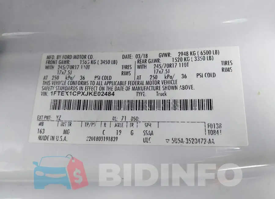 1FTEX1CPXJKE02484 Photo# 9