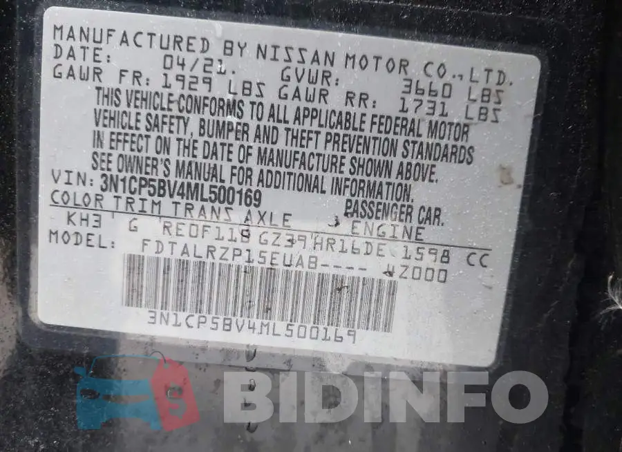 3N1CP5BV4ML500169 Photo# 9