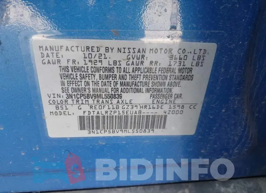 3N1CP5BV9ML550839 Photo# 9