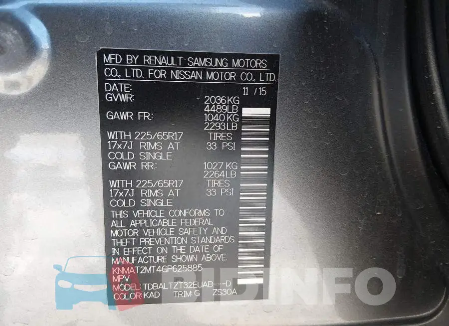 KNMAT2MT4GP625885 Photo# 9