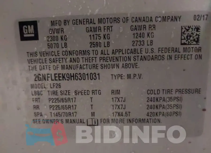2GNFLEEK9H6301031 Photo# 9
