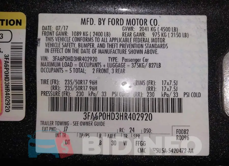 3FA6P0HD3HR402920 Photo# 9