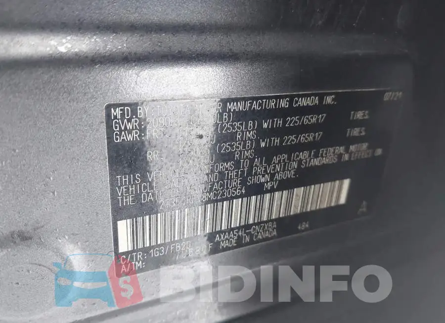 2T3F1RFV8MC230564 Photo# 9