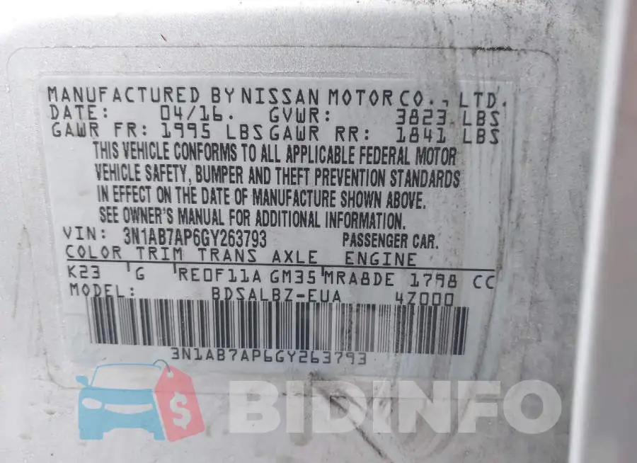 3N1AB7AP6GY263793 Photo# 9